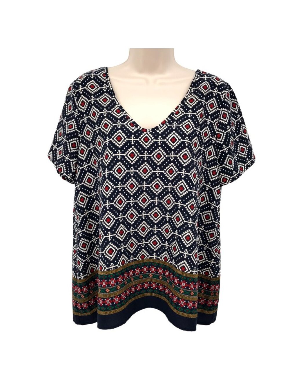 Sienna Sky Geometric Print Short Sleeve Back Crisscross  Detail V-Neck Top Size